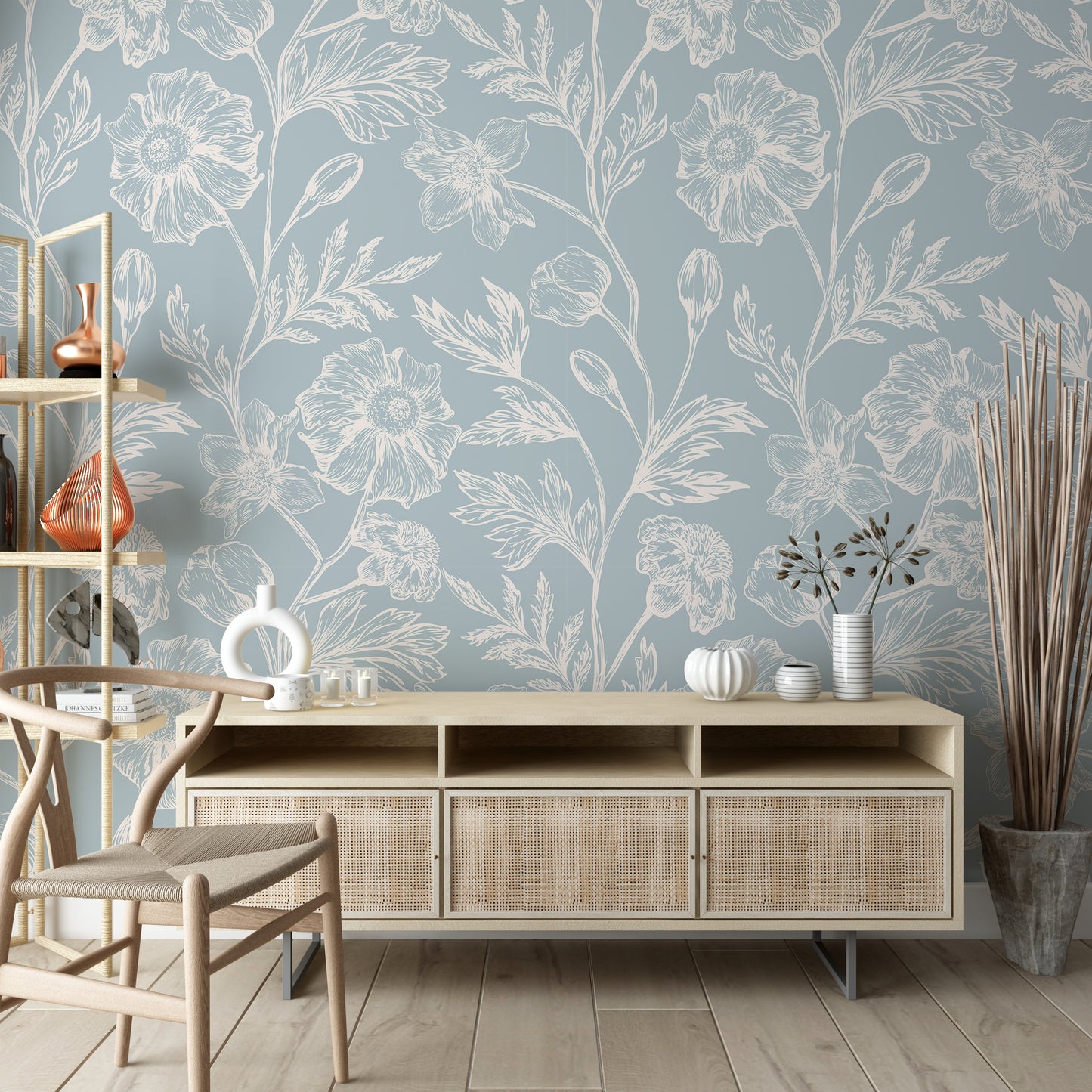 Patrón Floral Plumbago/Crema