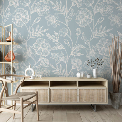 Patrón Floral Plumbago/Crema