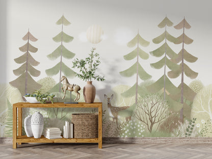 Ilustración Bosque de Pinos y Venado