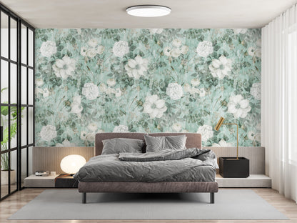 Flores Blancas Fondo Menta