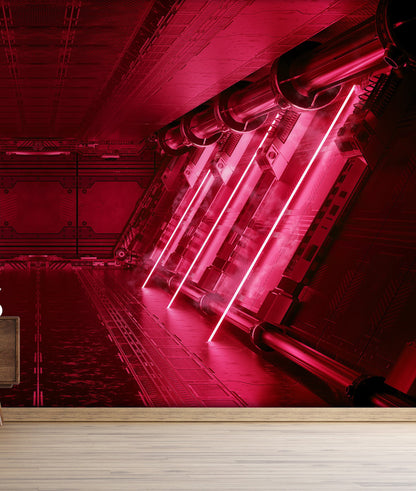 Pasillo de Nave con Luces Neón