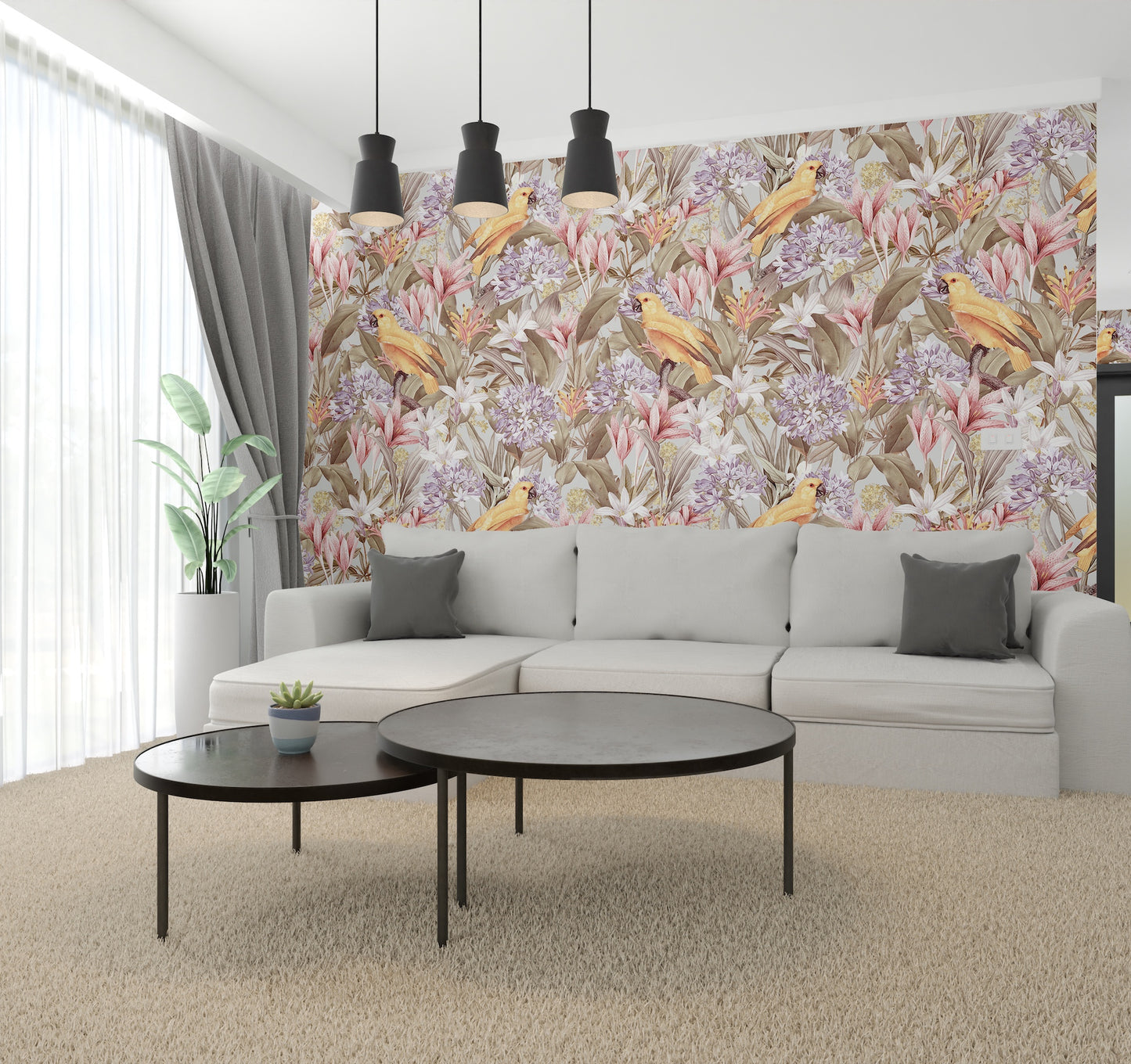 Loro Amarillo y Plantas Tropicales