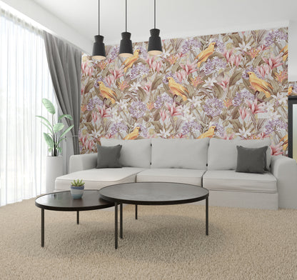 Loro Amarillo y Plantas Tropicales