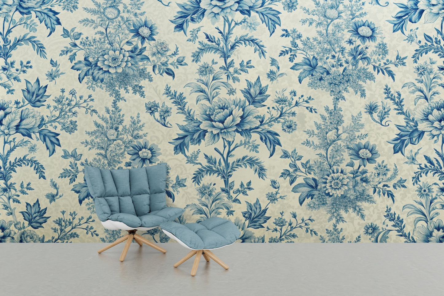 Flores Azules Fondo Beige