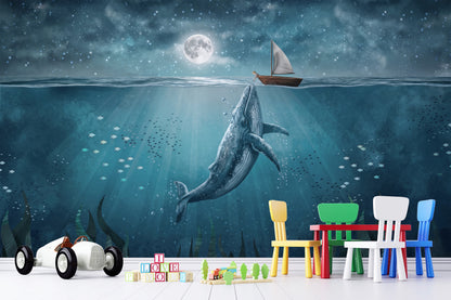 Beautiful Whale and Boy - Night