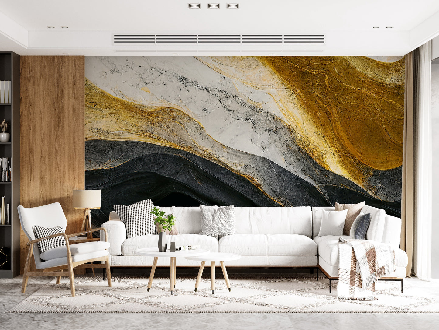 Black, White Gold Marbled