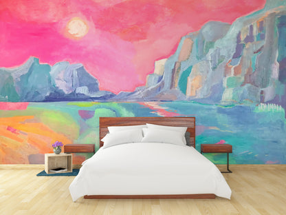 Pintura Paisaje Atardecer Neón