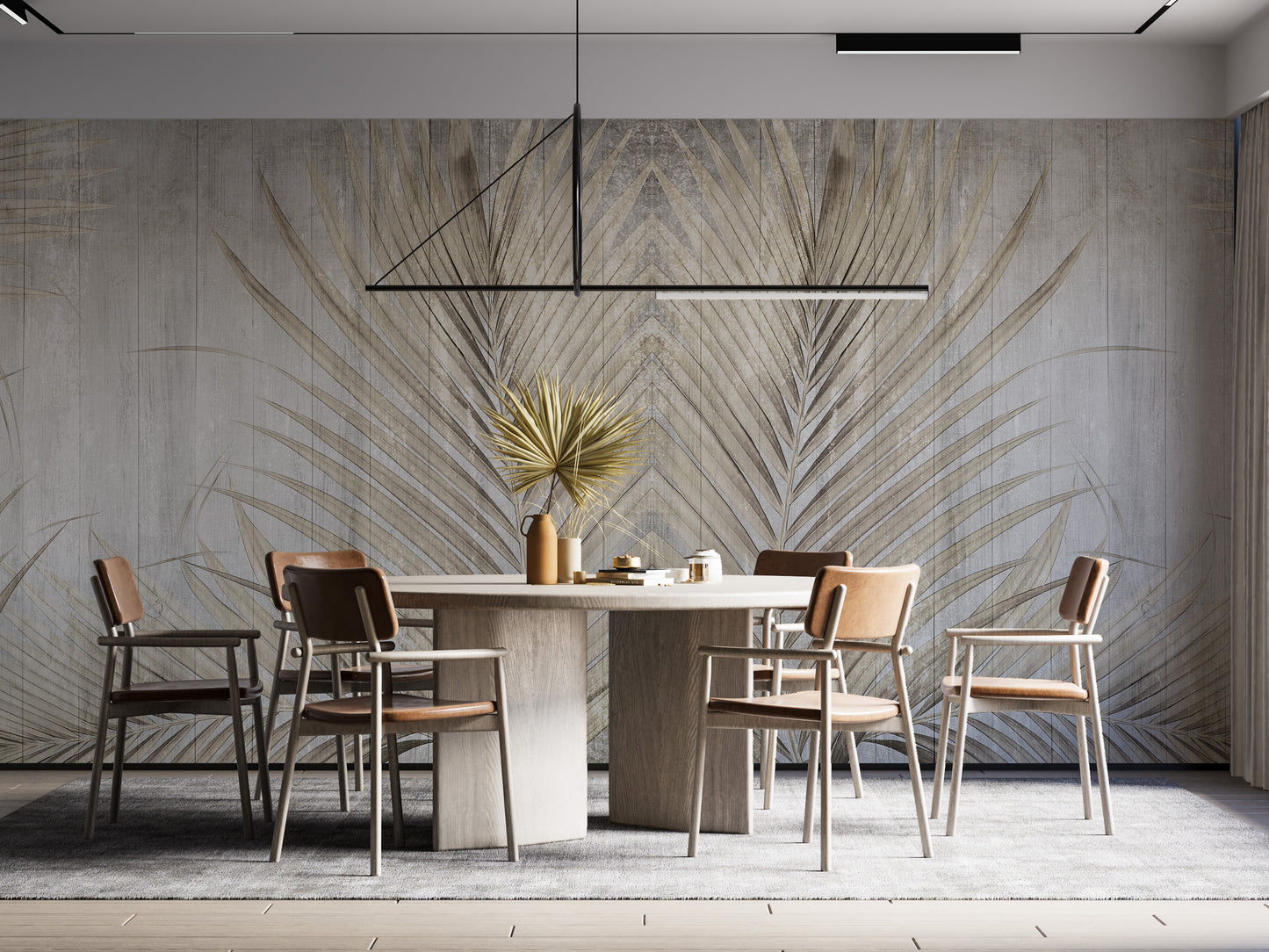Tablones de Madera y Hojas Tropicales