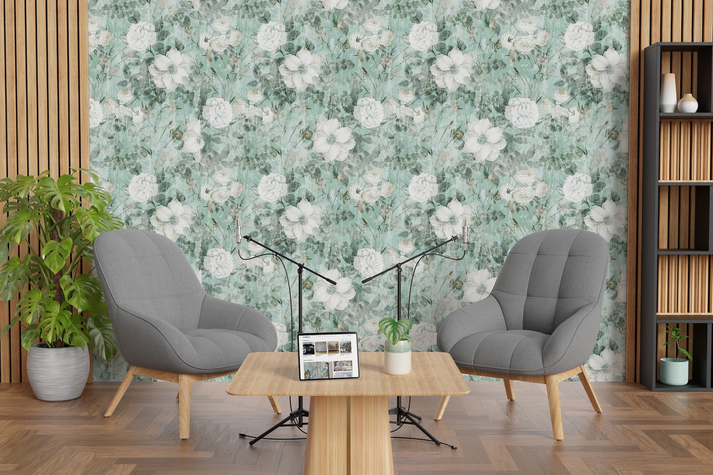 Flores Blancas Fondo Menta