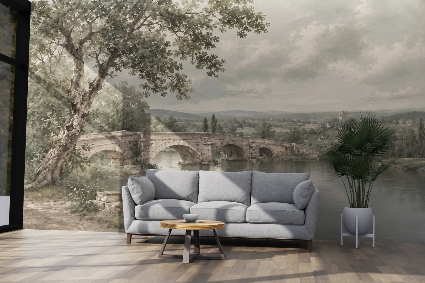 Pintura Paisaje Puente y Lago