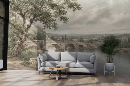 Pintura Paisaje Puente y Lago