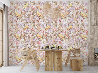 Loro Amarillo y Plantas Tropicales