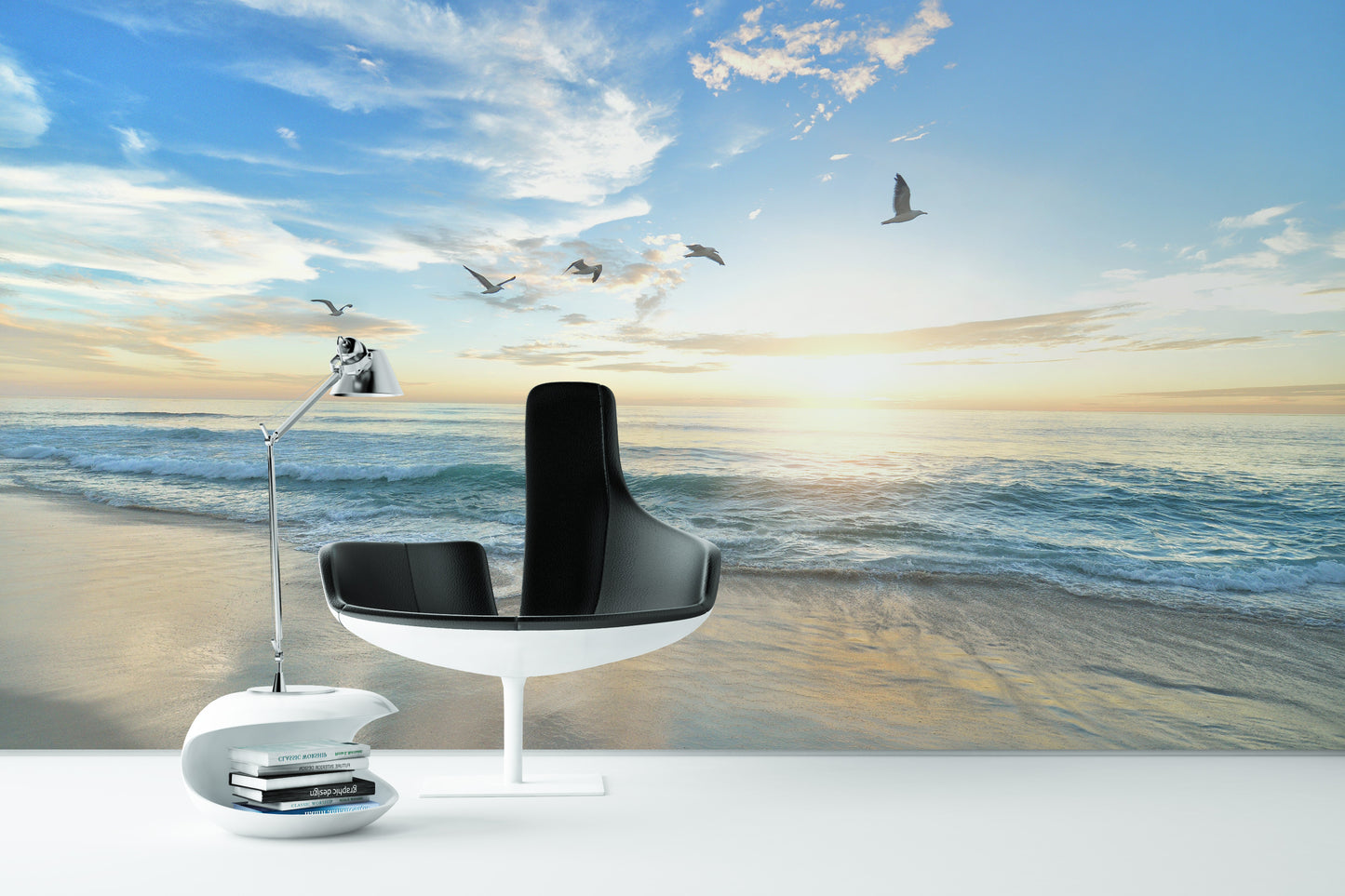Gaviotas y Playa al Amanecer