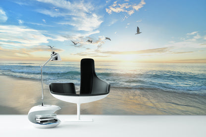 Gaviotas y Playa al Amanecer