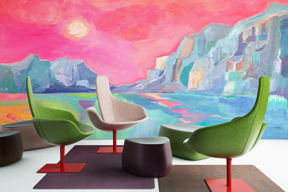 Pintura Paisaje Atardecer Neón