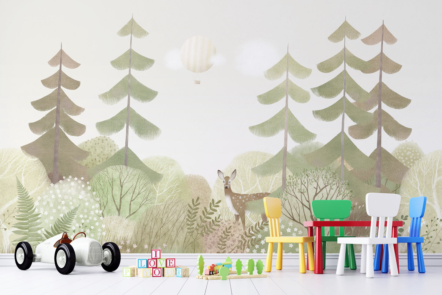 Ilustración Bosque de Pinos y Venado