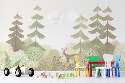 Ilustración Bosque de Pinos y Venado