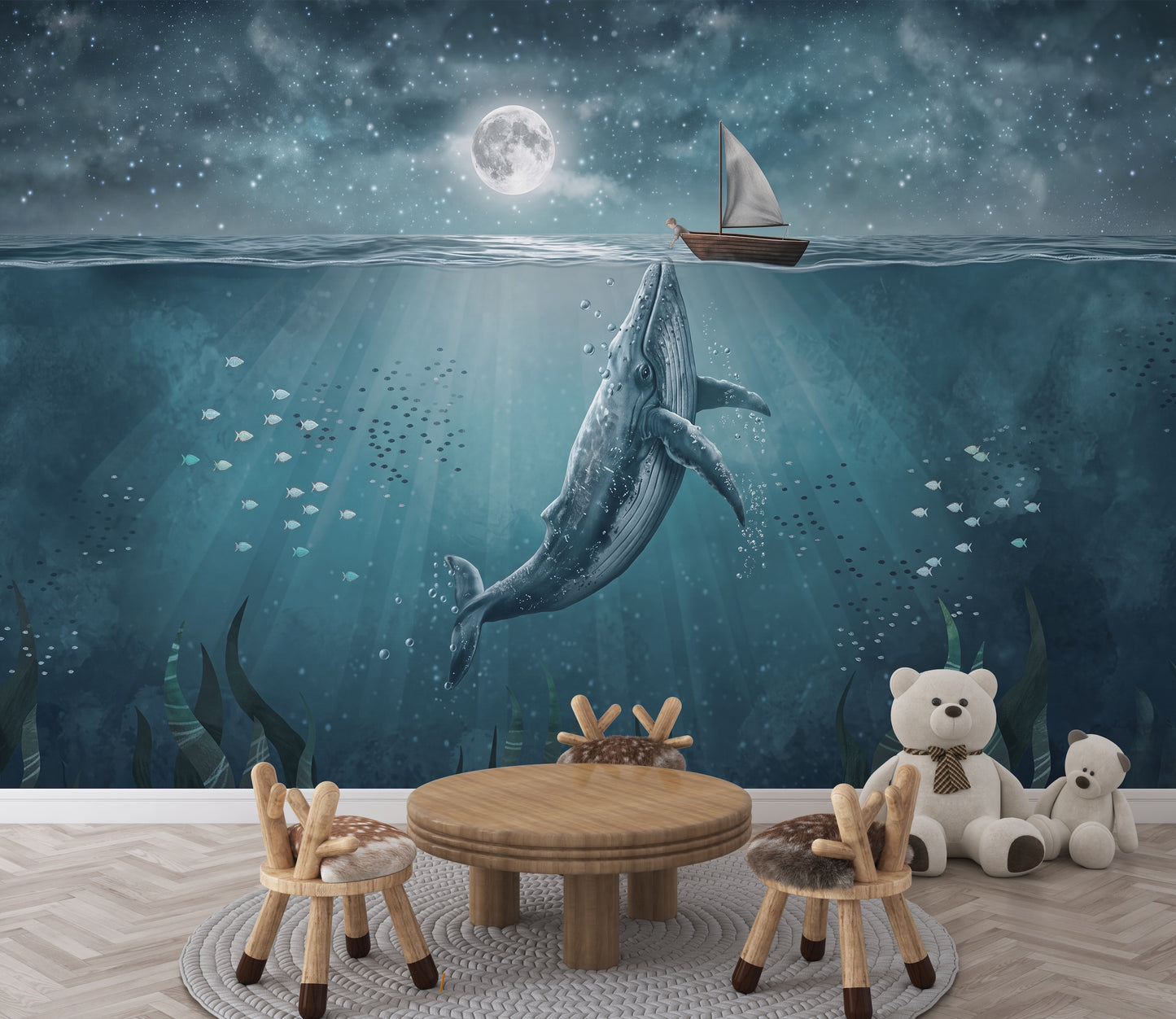 Beautiful Whale and Boy - Night