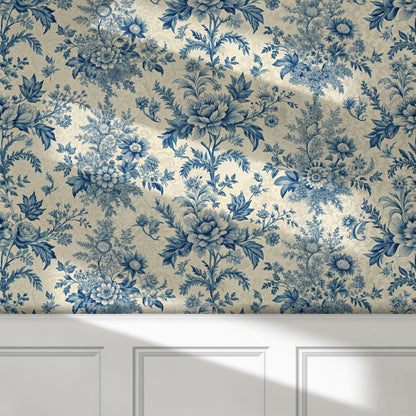 Flores Azules Fondo Beige