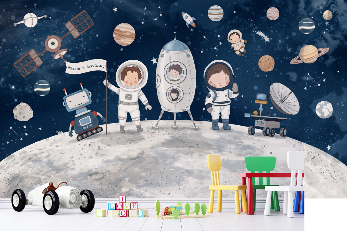 Astronaut Kids Space Moon & Planets Blue