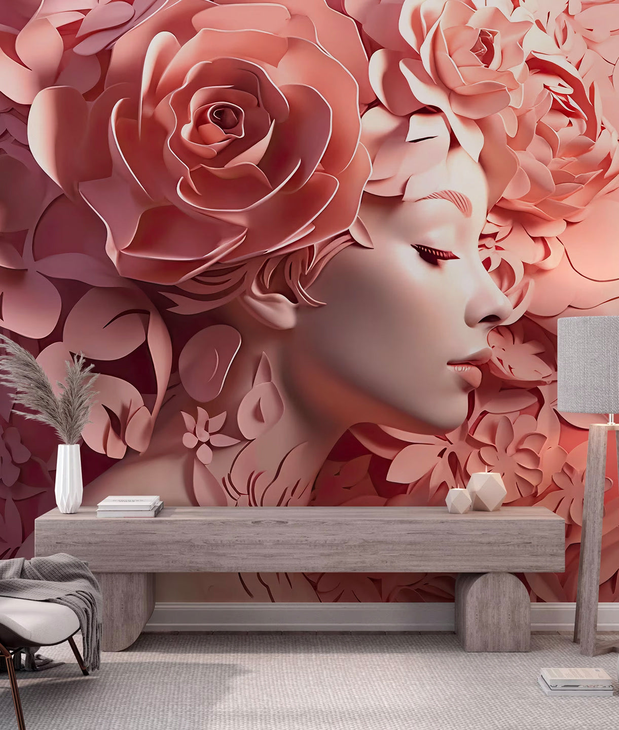 Perfil Dama Flores De Papel - Pink