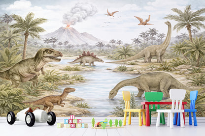 Paisaje Dinosaurios y Volcán