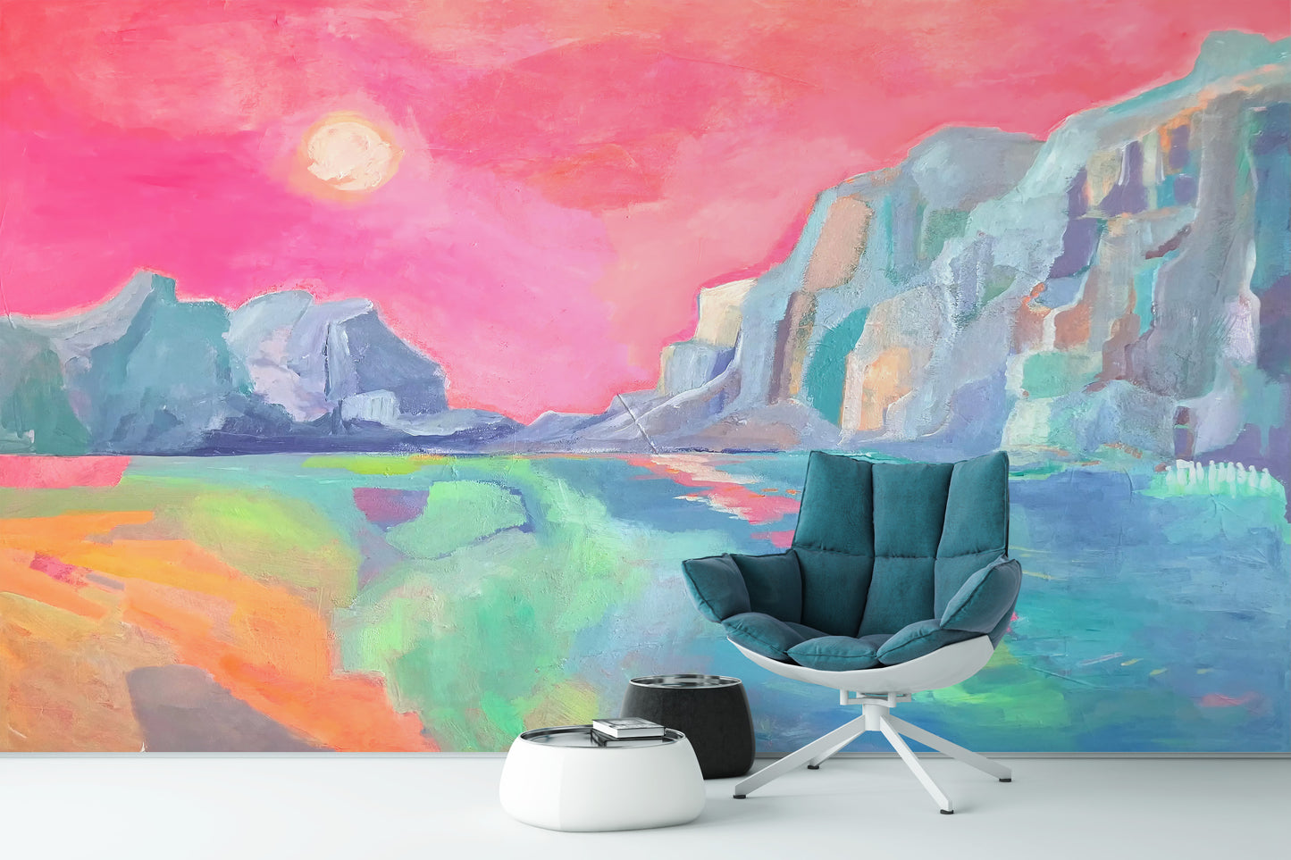 Pintura Paisaje Atardecer Neón