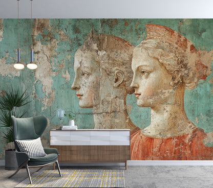Pintura Fresco Rostros Italianos