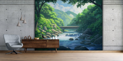 Paisaje Cerros y Puente Sobre Rio
