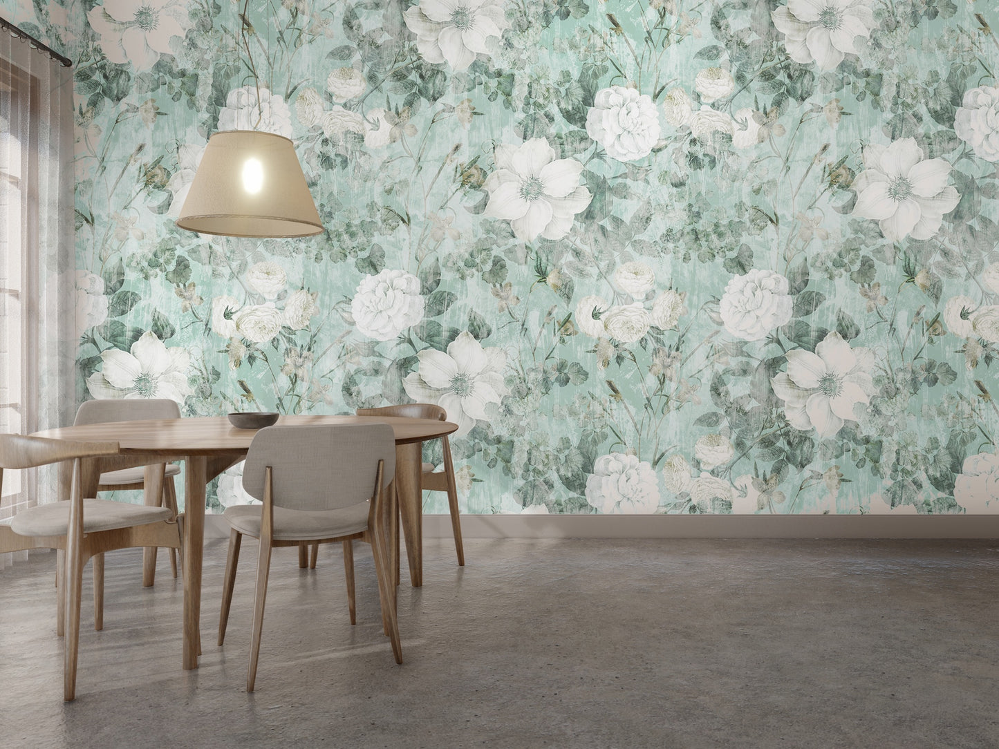 Flores Blancas Fondo Menta