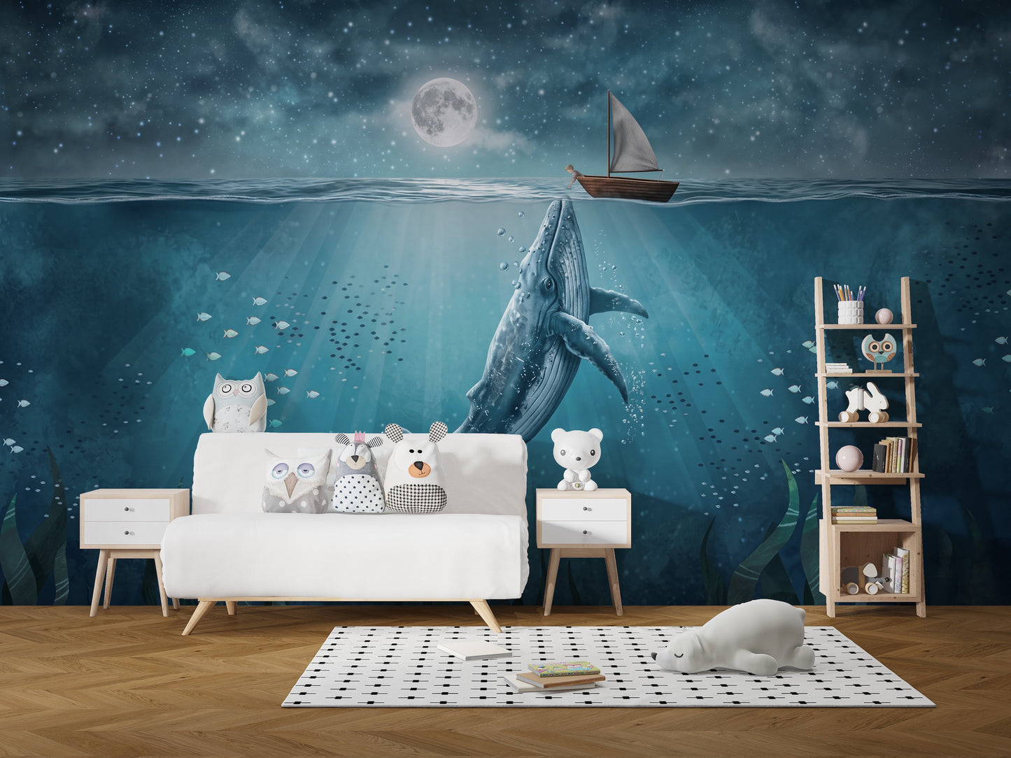 Beautiful Whale and Boy - Night