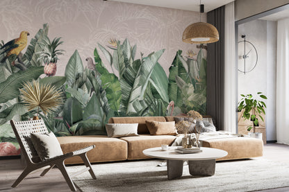 Paisaje Plantas Tropicales, Aves y Flamingos