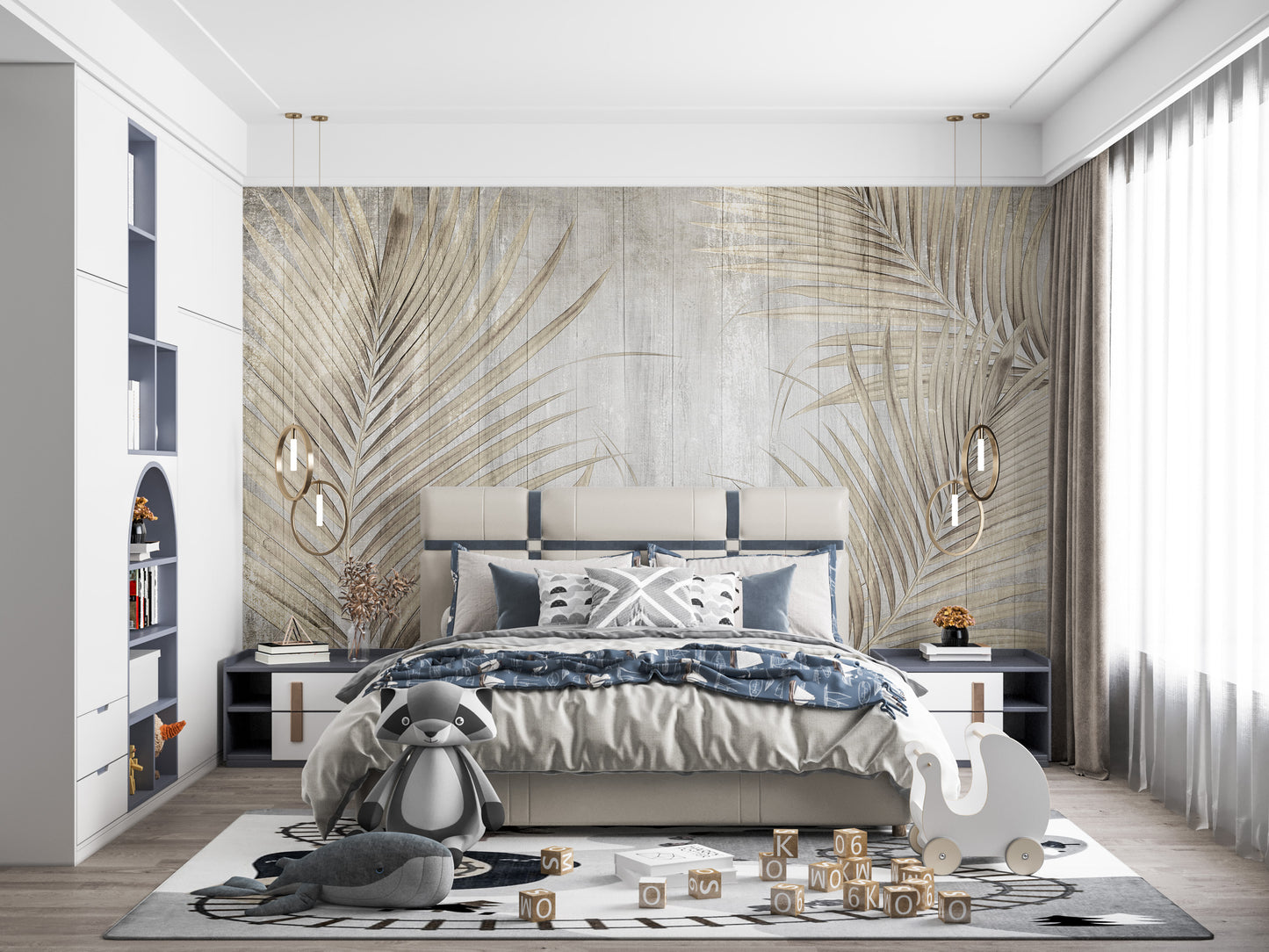 Tablones de Madera y Hojas Tropicales