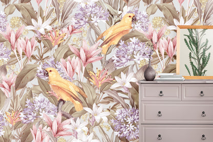 Loro Amarillo y Plantas Tropicales