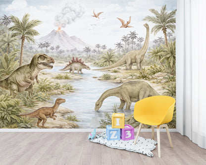 Paisaje Dinosaurios y Volcán