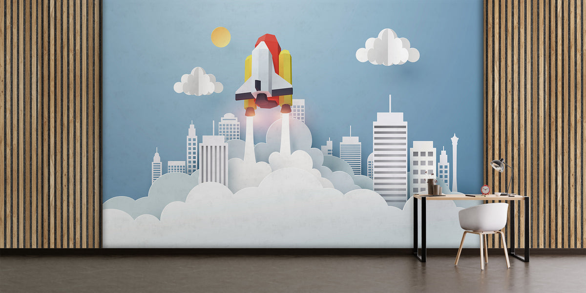Paper-Cut Style Space Shuttle Launch