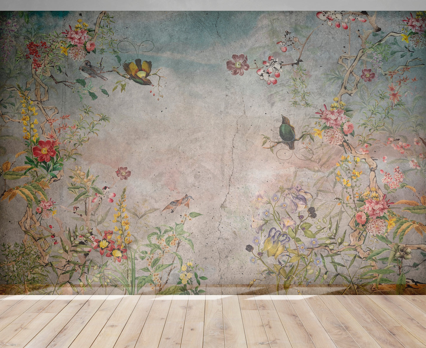 Muro Rústico Arboles y Aves
