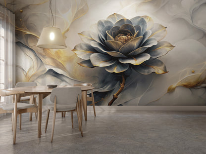 Muro Marmoleado con Rosa Gris Toques Dorados