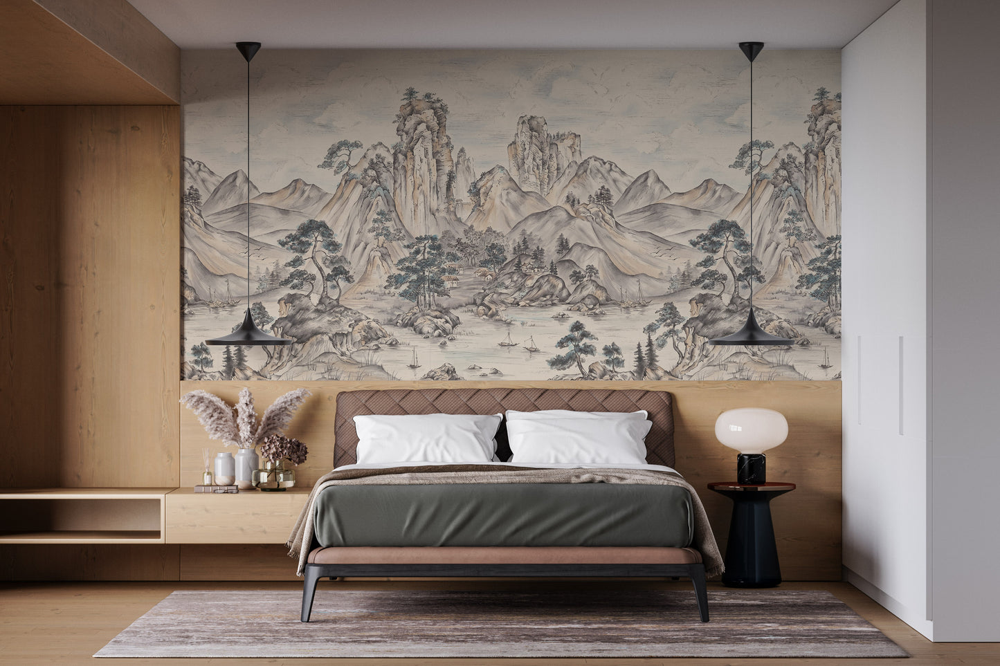 Paisaje Montañas y Pueblo Japonés