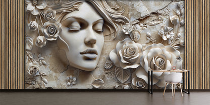 Rostro Dama y Rosas Efecto 3D
