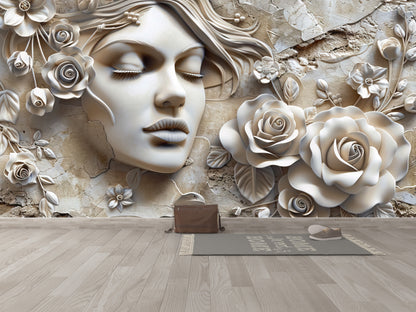Rostro Dama y Rosas Efecto 3D