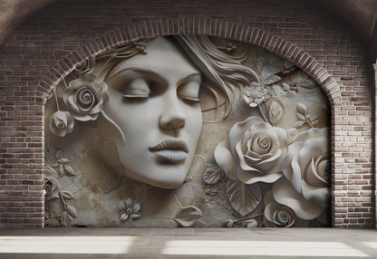 Rostro Dama y Rosas Efecto 3D