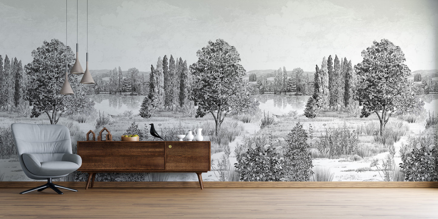 Paisaje Lago Precioso Blanco y Negro