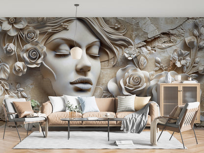 Rostro Dama y Rosas Efecto 3D