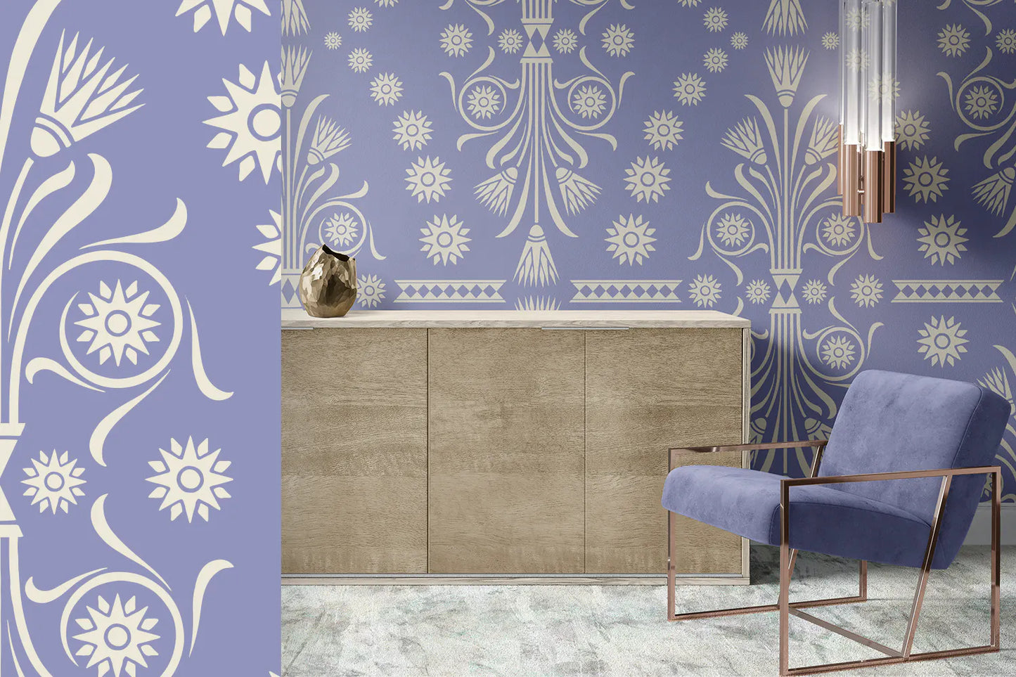 Greca Ornamental Sobre Fondo Lavanda