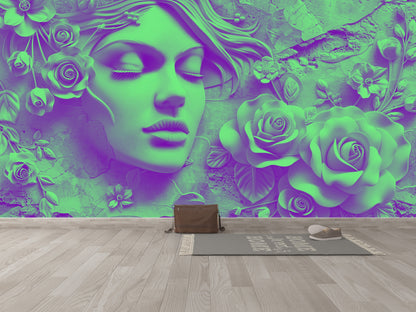 Rostro Dama y Rosas Efecto 3D