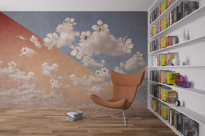 Pintura Rústica Flores y Nubes - Blue Sky