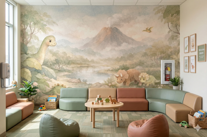 Acuarela Dinosaurios y Volcán