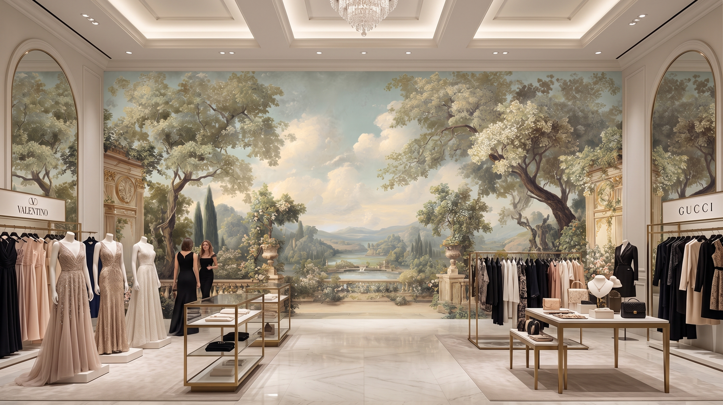 Pintura Al Fresco Villa Italiana y Lago