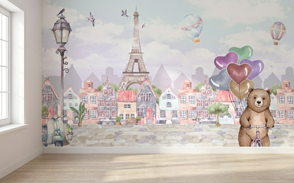 Ilustración Paris Torre Eiffel y Oso